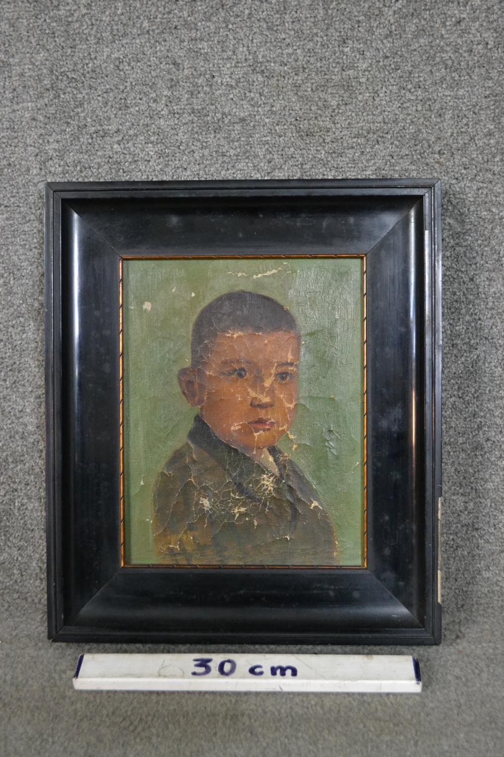 A framed early 20th century oil on canvas of a young boy, indistinctly signed and dated 1924 - Image 3 of 6