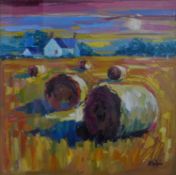 Lynn Rodgie (Contemporary), 'Morning Haybales', oil on canvas, signed lower right, bearing labels