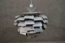 A mid-century artichoke design metal ceiling light. H.55 W.68cm