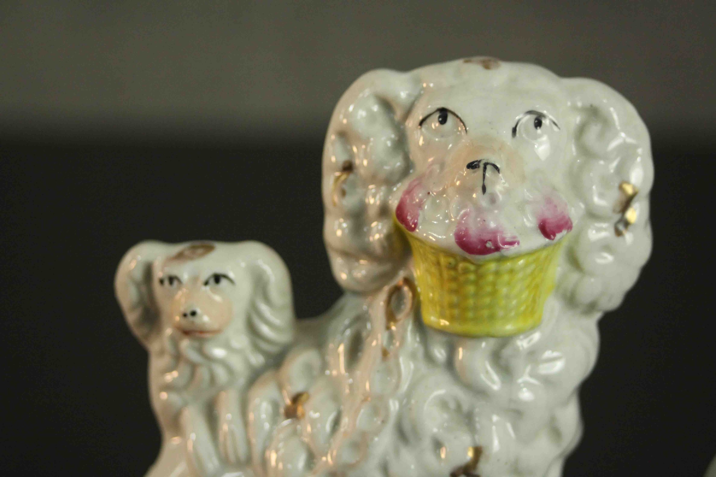 A Staffordshire flatback pottery pen or quill holder, in the form of three spaniels, on an oval - Image 3 of 6