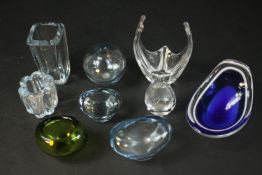 A collection of nine pieces of Scandinavian and Continental art glass, including Orresfors,