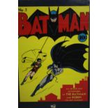 A framed and glazed vintage style Batman poster on board. H.100 W.71cm.