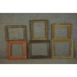 A collection of six picture frames, including four giltwood and gesso frames, with various