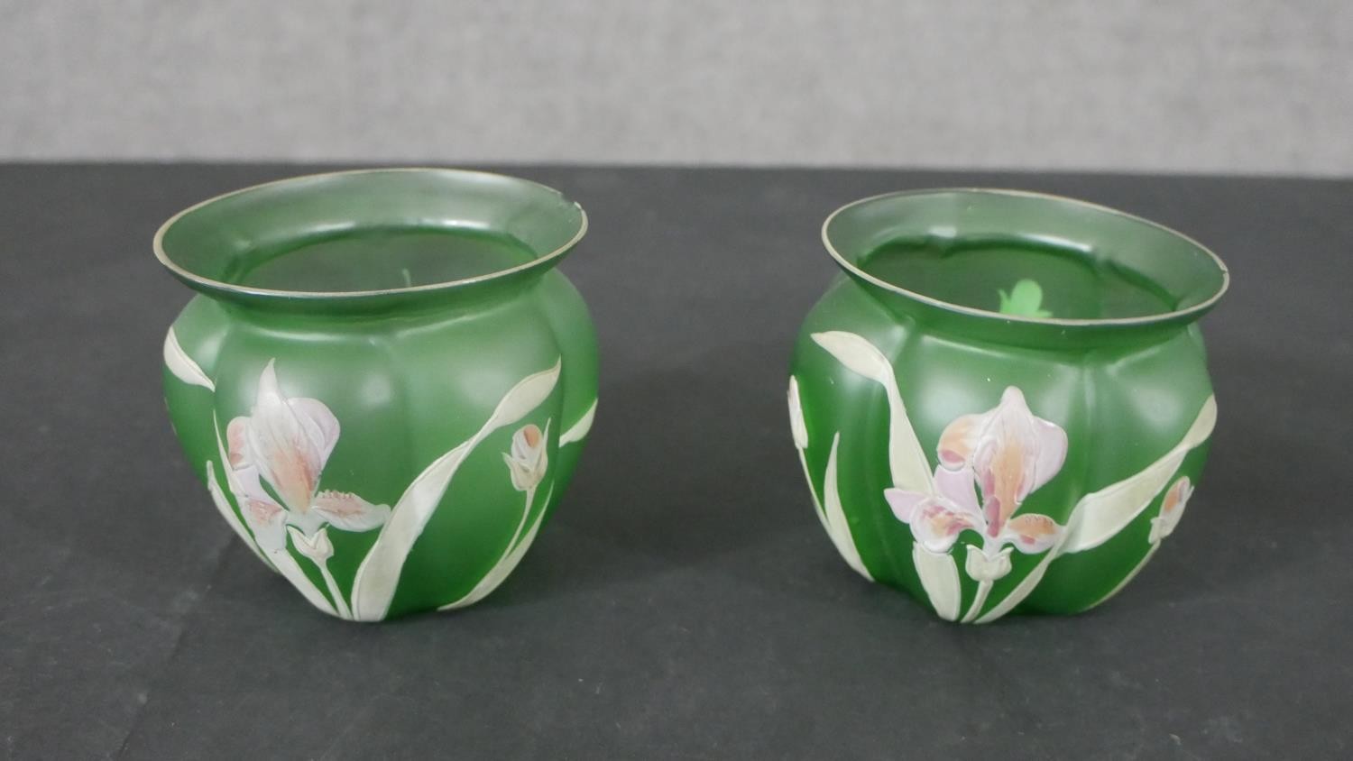 A collection of early 20th century glassware, including a pair of Art Nouveau Iris design green - Image 8 of 10