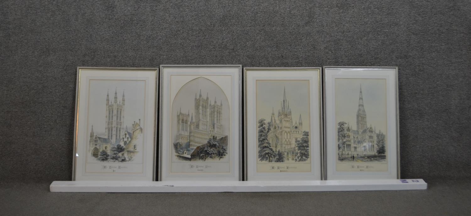 A set of four framed and glazed hand coloured engravings of various Cathedrals. H.67 W.45cm ( - Image 2 of 12