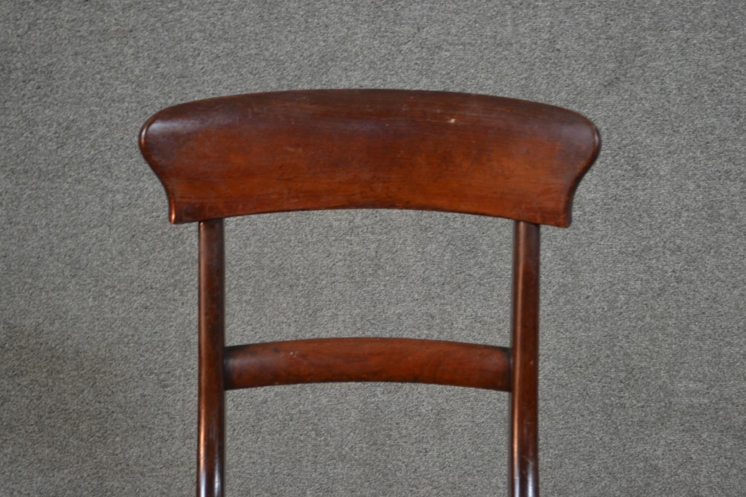 A set of three Victorian mahogany bar back dining chairs, the drop in seat upholstered in green - Image 3 of 5