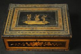 An Italian 19th century Sorrento ware box with dancing scene to the lid and floral motifs. The