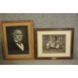 Two framed and glazed early 20th century black and white photos, one family portrait and one of a