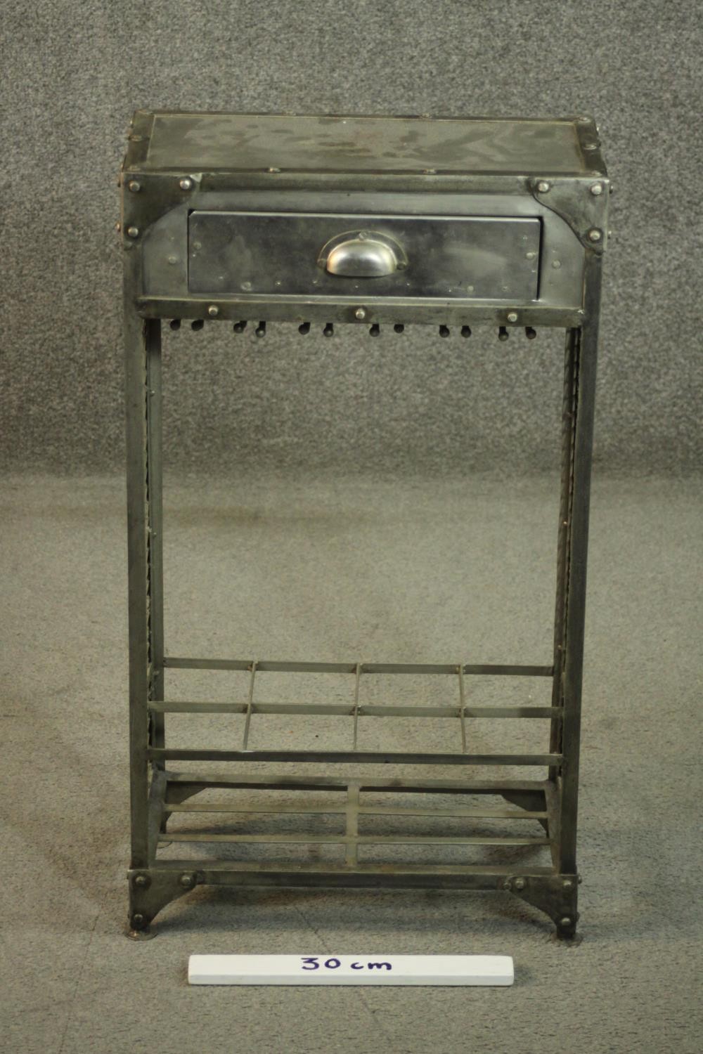 An industrial steel cabinet, with a single drawer over a divider, the sides with a lattice mesh, - Image 2 of 6