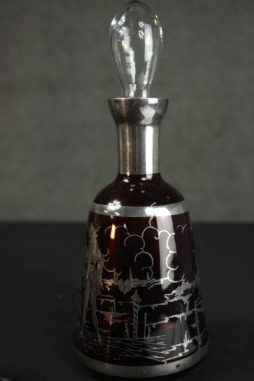 A collection of glass including a large rose water green glass demijohn, a Venetian silvered ruby - Image 6 of 7