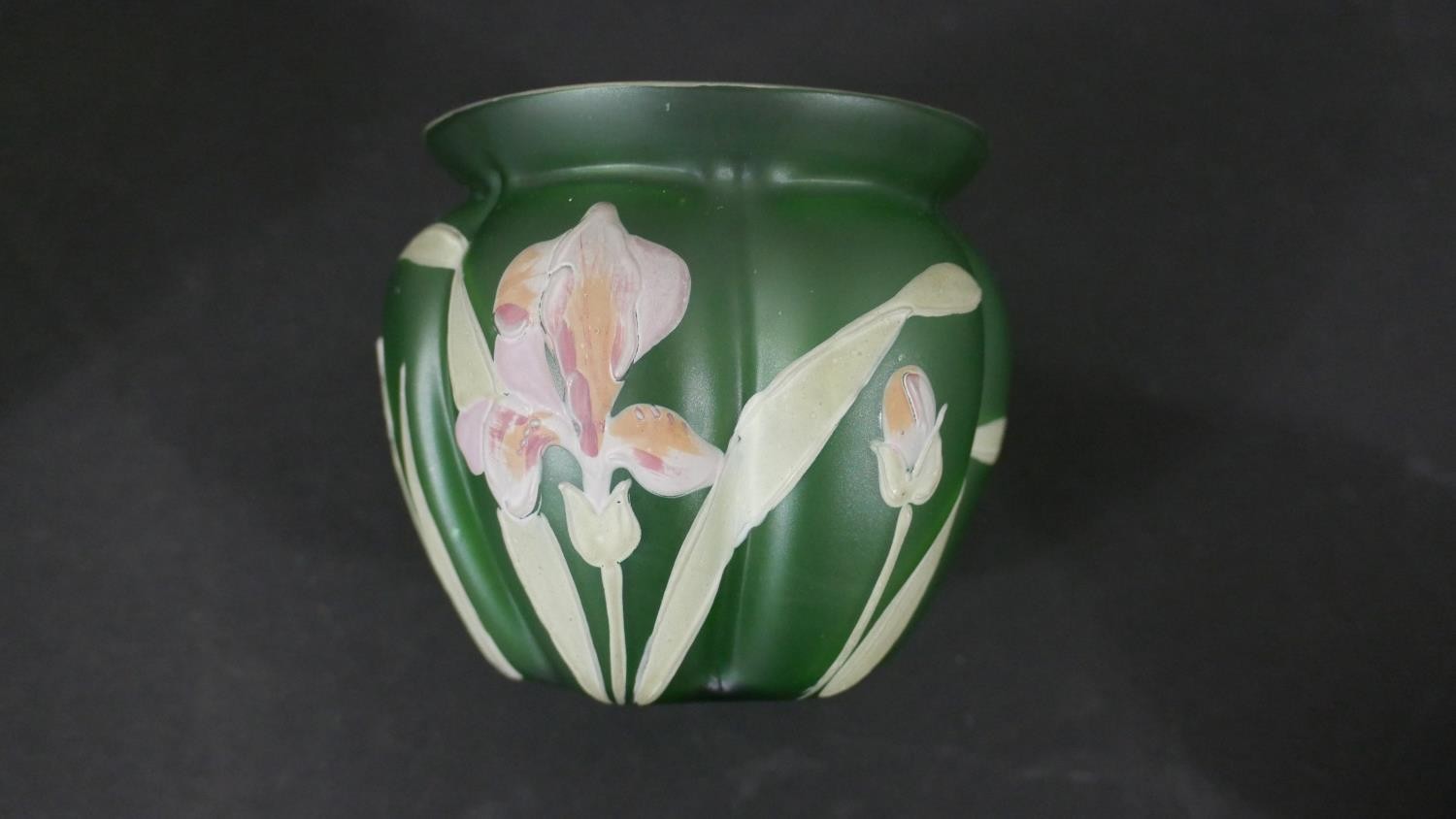 A collection of early 20th century glassware, including a pair of Art Nouveau Iris design green - Image 7 of 10
