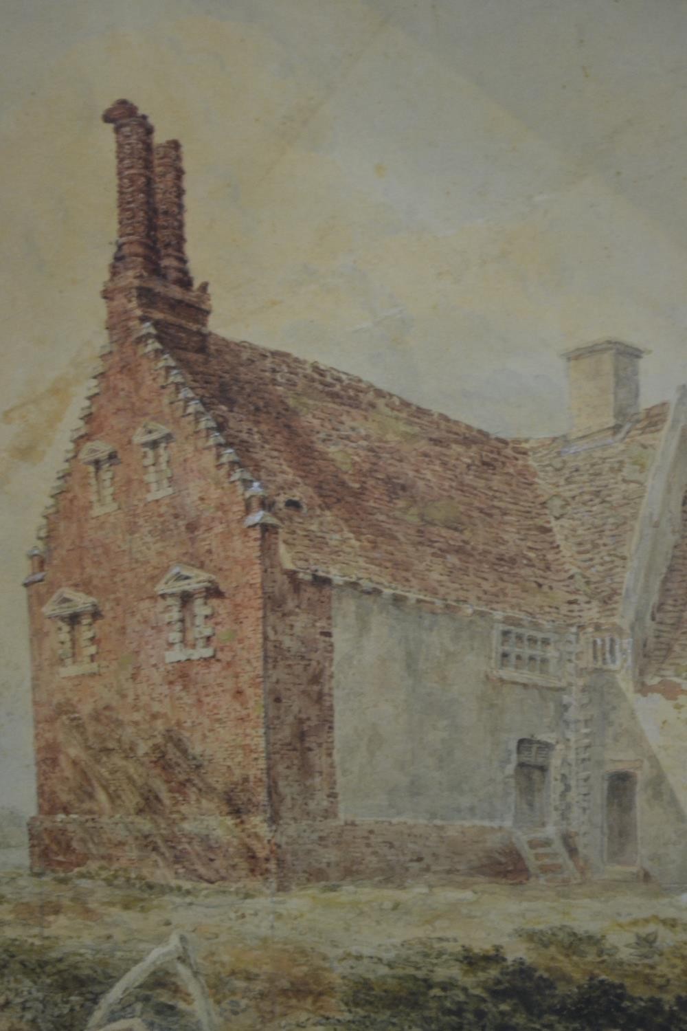 A framed and glazed Victorian watercolour of a brick farm house with a pond where the milk maid is - Image 5 of 5