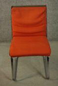 Gordon Russell for Verco, an office chair, upholstered in red fabric, with a leather frame, on