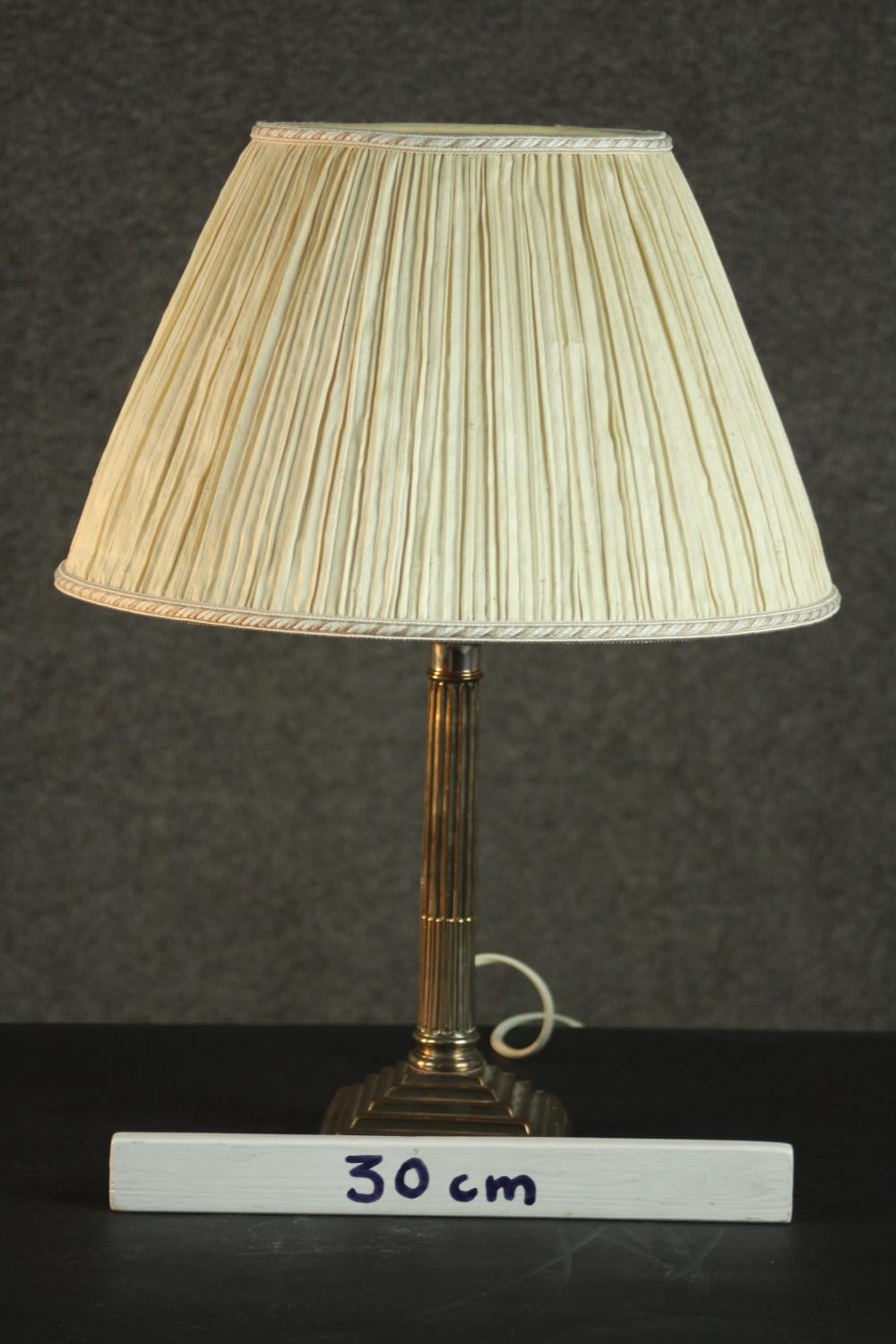 A silver plated Classical column candlestick, converted to a table lamp, with a square step-down - Image 2 of 4