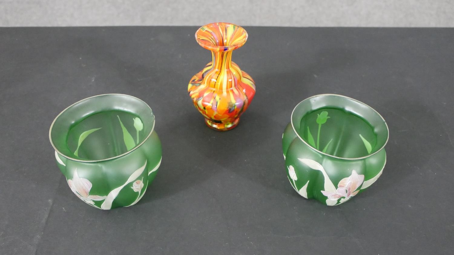 A collection of early 20th century glassware, including a pair of Art Nouveau Iris design green - Image 5 of 10