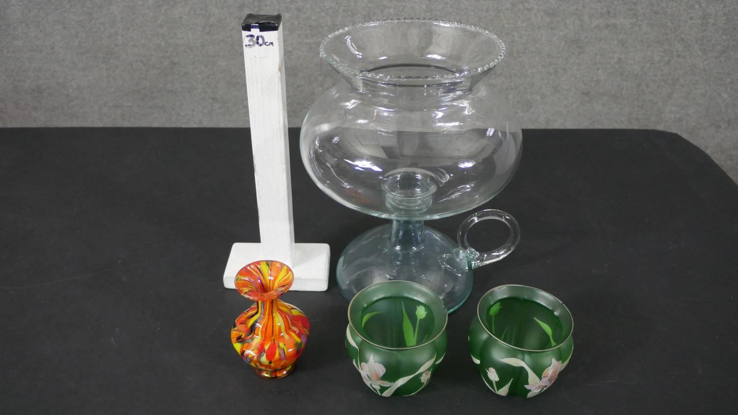 A collection of early 20th century glassware, including a pair of Art Nouveau Iris design green - Image 2 of 10