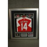 A framed and glazed Thierry Henry signed Arsenal shirt, with certificate of authenticity from