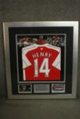 A framed and glazed Thierry Henry signed Arsenal shirt, with certificate of authenticity from