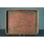 A Chinese carved lacquered tray decorated with stylised birds and flowers. H.4 W.42 D.41cm