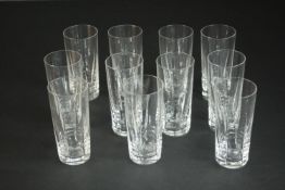 A set of eleven hand cut crystal Highball glasses. H.15 Dia.7cm.