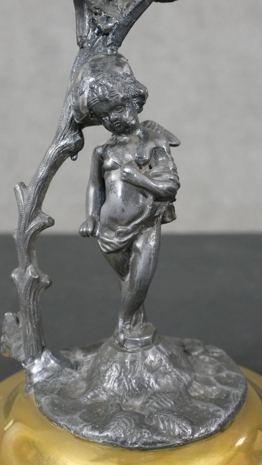 A Victorian Australian design brass an silver plated stand modelled in the figure of a cherub with a - Image 4 of 8