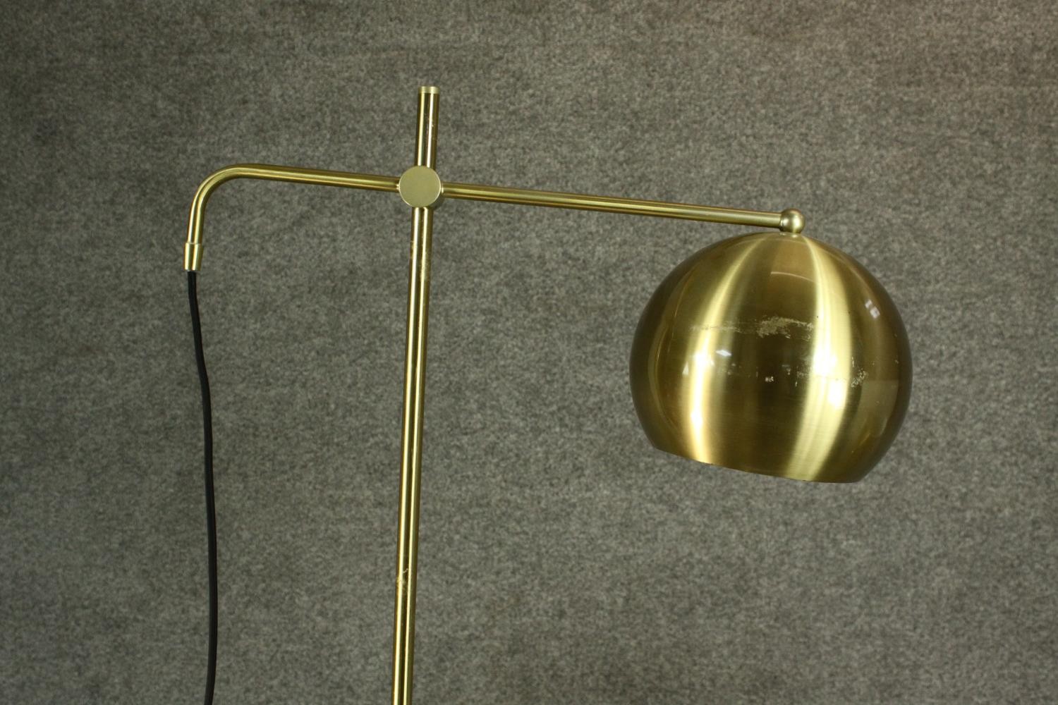 A set of three contemporary brass floor standing lamps, including an adjustable reading lamp and a - Image 6 of 6