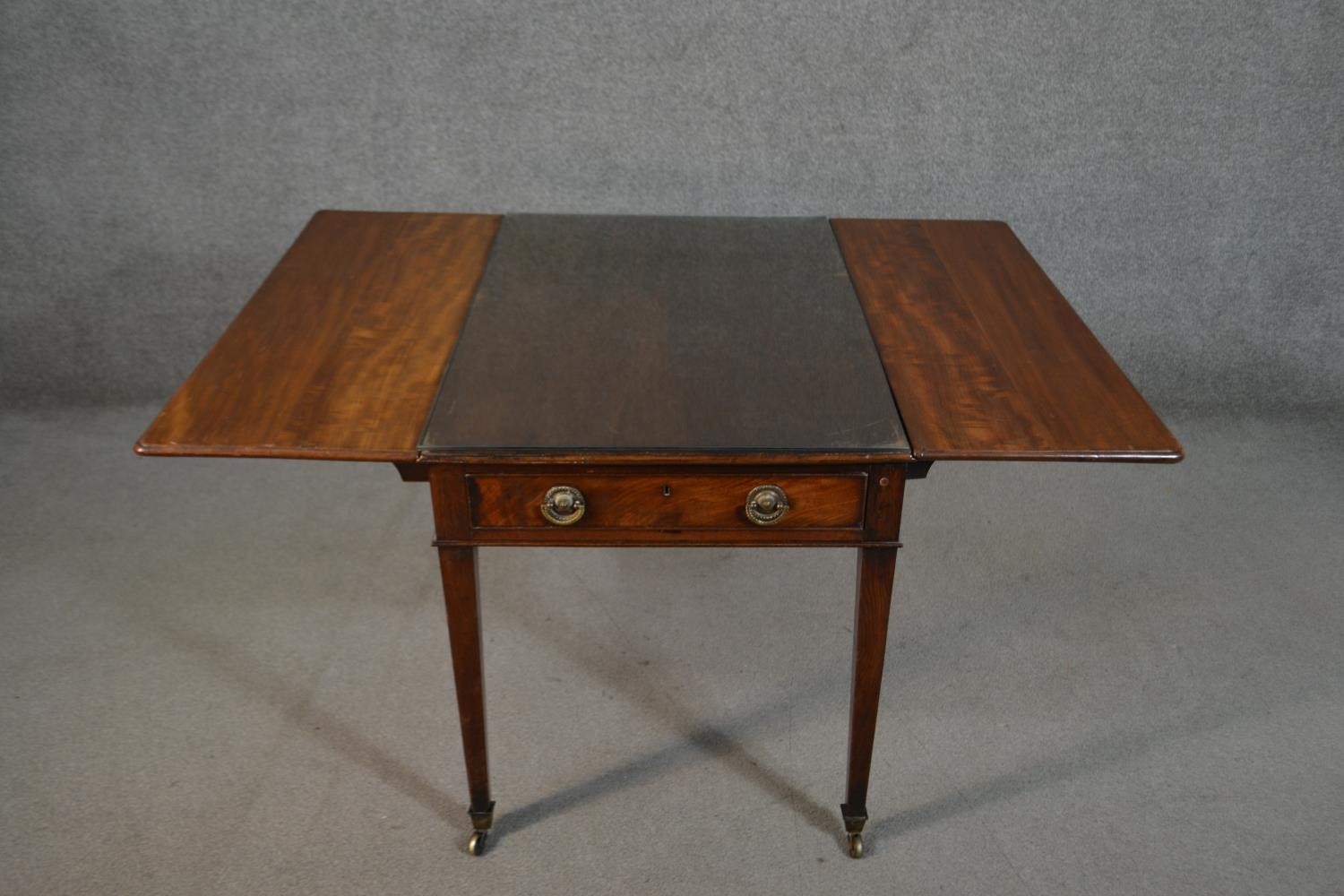 A 19th century mahogany Pembroke table, the top with drop leaves and a moulded edge, over two end - Image 4 of 6