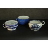 Three early 20th century transfer printed ceramic chamber pots. H.14 Dia.29cm.