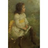 A framed and glazed 19th century print of young girl in a white dress. H.89 W.58cm.