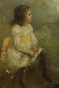 A framed and glazed 19th century print of young girl in a white dress. H.89 W.58cm.