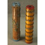 Two 19th century wallpaper printing rolls, painted. H.60 Dia.12cm, (each)