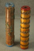 Two 19th century wallpaper printing rolls, painted. H.60 Dia.12cm, (each)
