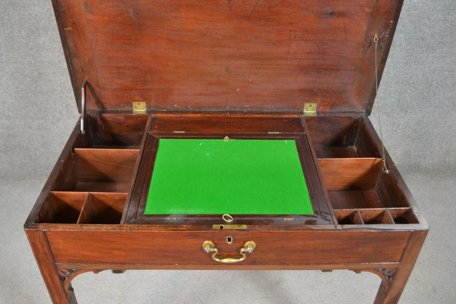 A George III late 18th century mahogany architect's table, with a rectangular top, rising to - Image 5 of 9