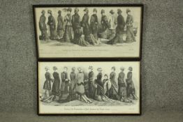 Two framed and glazed 19th century engravings of French fashion prints. H.28 W.52cm. (each).