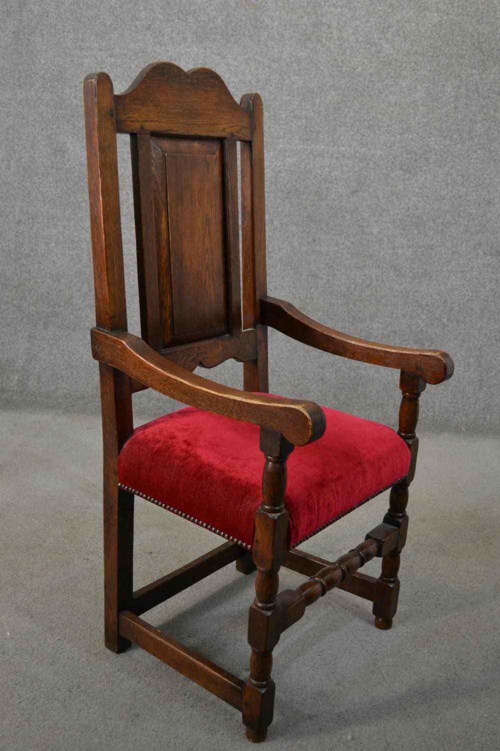 A set of ten early 20th century country antique style oak high back dining chairs, including two - Image 10 of 10