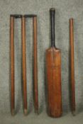 An early 20th century 'The Autograph', Harrow cricket bat along with four stumps and bails. H.