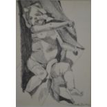 Sarah Dunton, 1952, pencil drawing of a young child, signed. H.28 W.24cm