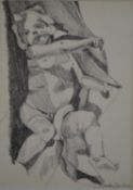 Sarah Dunton, 1952, pencil drawing of a young child, signed. H.28 W.24cm