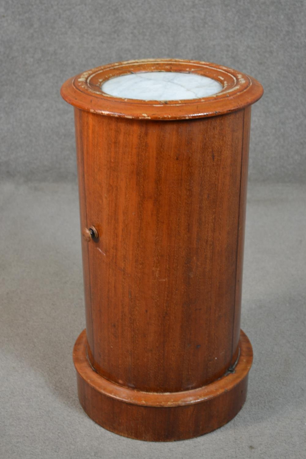 A Victorian mahogany cylindrical bedside cabinet, with an inset white marble top and moulded edge, - Image 2 of 5