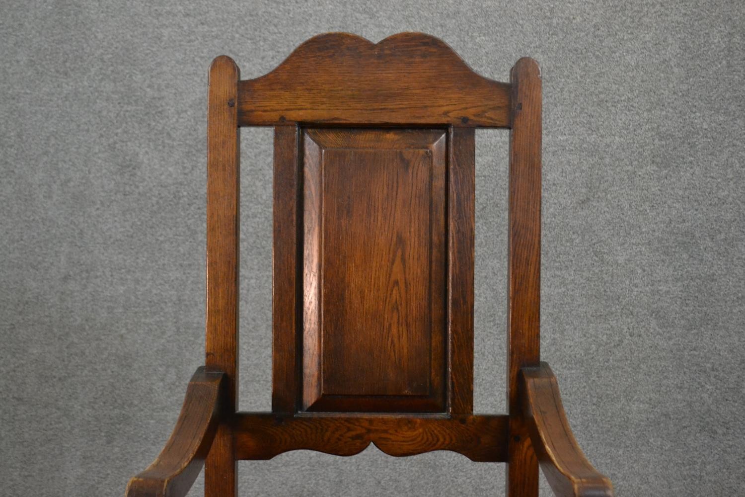 A set of ten early 20th century country antique style oak high back dining chairs, including two - Image 9 of 10