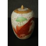 A 20th century Chinese hand painted ceramic ginger jar with koi carp and lotus design. H.30 Dia.
