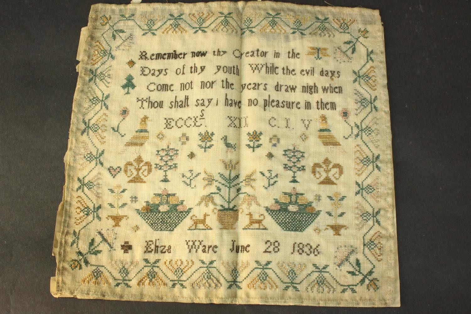 Three unframed 19th century embroidered samplers. Each with the name of the artist and date they - Image 3 of 8