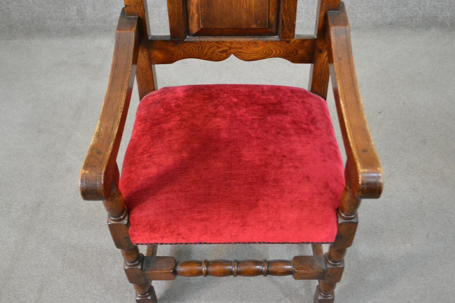 A set of ten early 20th century country antique style oak high back dining chairs, including two - Image 8 of 10
