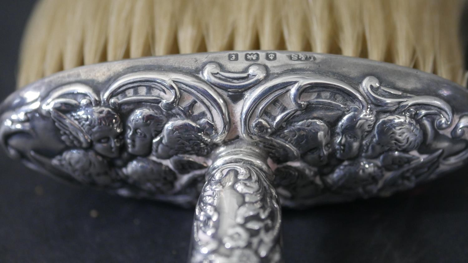 A collection of silver, including a repousse Art Nouveau design twin handled cup, a silver mustard - Image 9 of 12