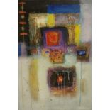 Lokha Dana, Offering, abstract oil on canvas, with pencil inscription verso. H.70 W.50cm.