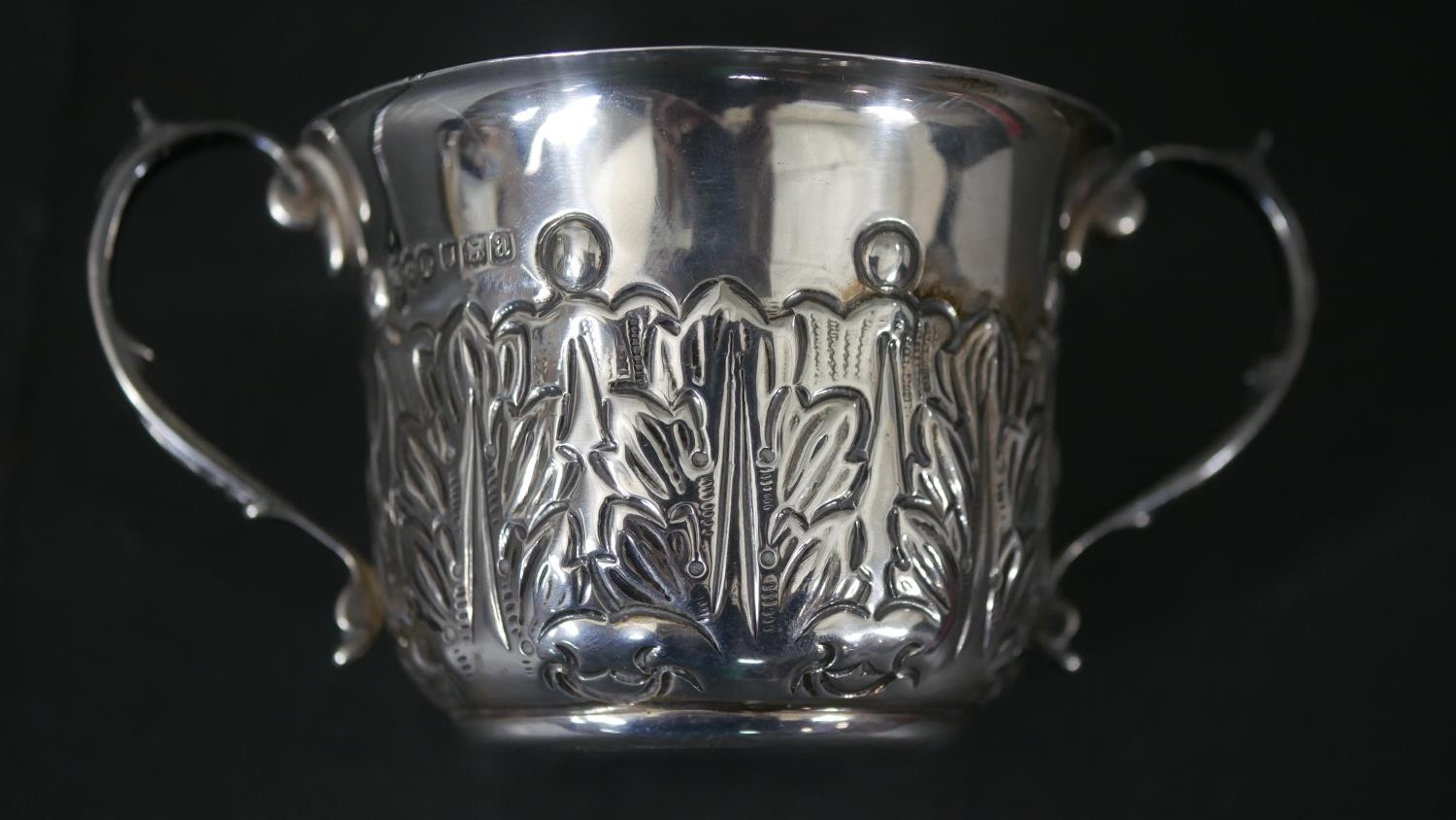 A collection of silver, including a repousse Art Nouveau design twin handled cup, a silver mustard - Image 7 of 12