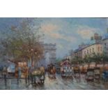 J. Gaston, oil on canvas, Parisian street scene, signed. H.70 W.100cm