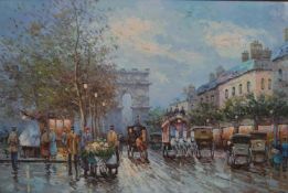 J. Gaston, oil on canvas, Parisian street scene, signed. H.70 W.100cm