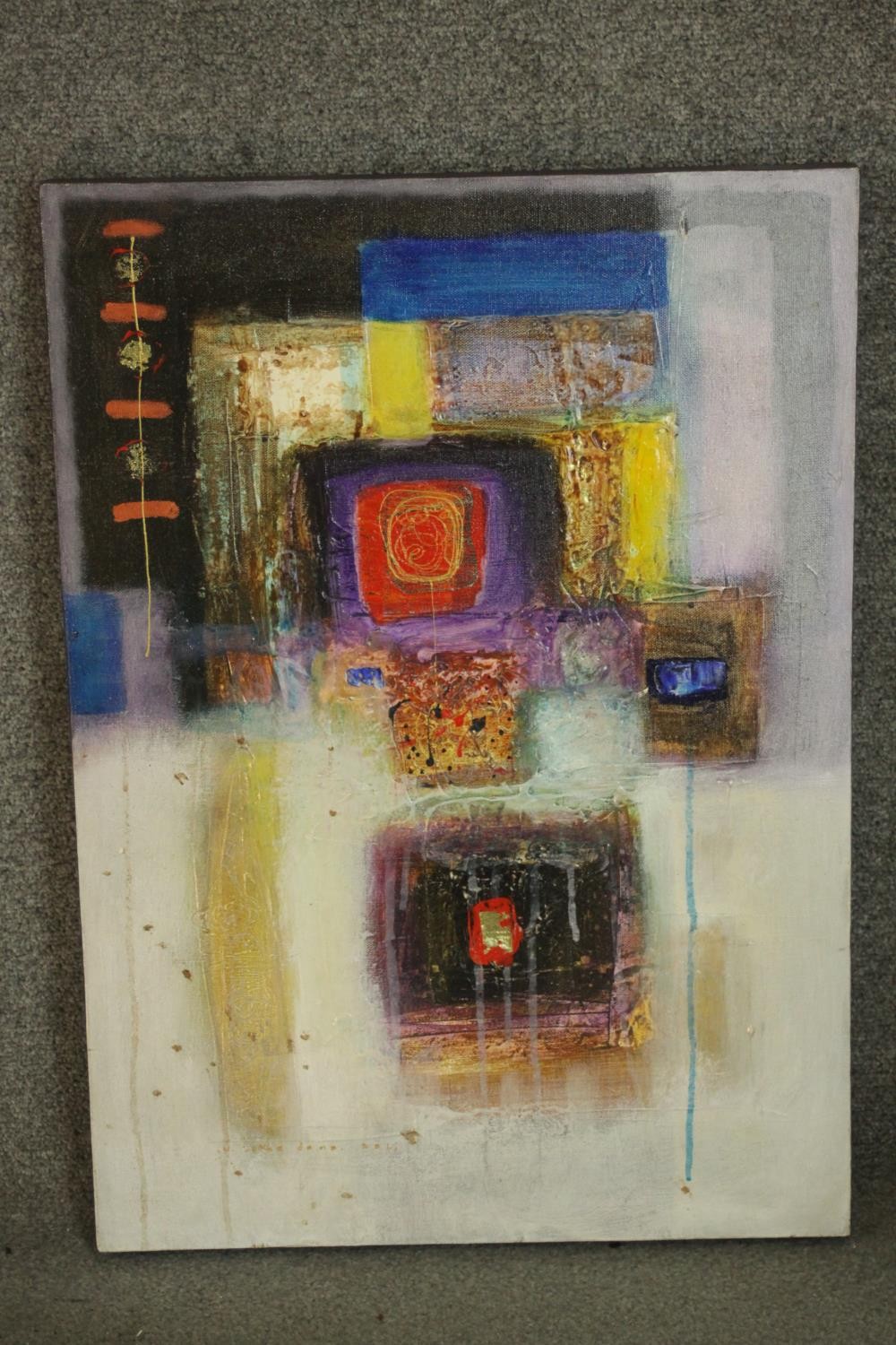 Lokha Dana, Offering, abstract oil on canvas, with pencil inscription verso. H.70 W.50cm. - Image 2 of 7