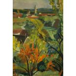 An unframed oil on canvas of a French landscape signed Le Bourdelles. H.56 W.46cm.
